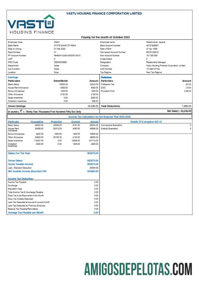 Em branco Modelo de recibo de pagamento da Vastu Housing Finance Corporation em formatos Word e PDF.pdf, 1